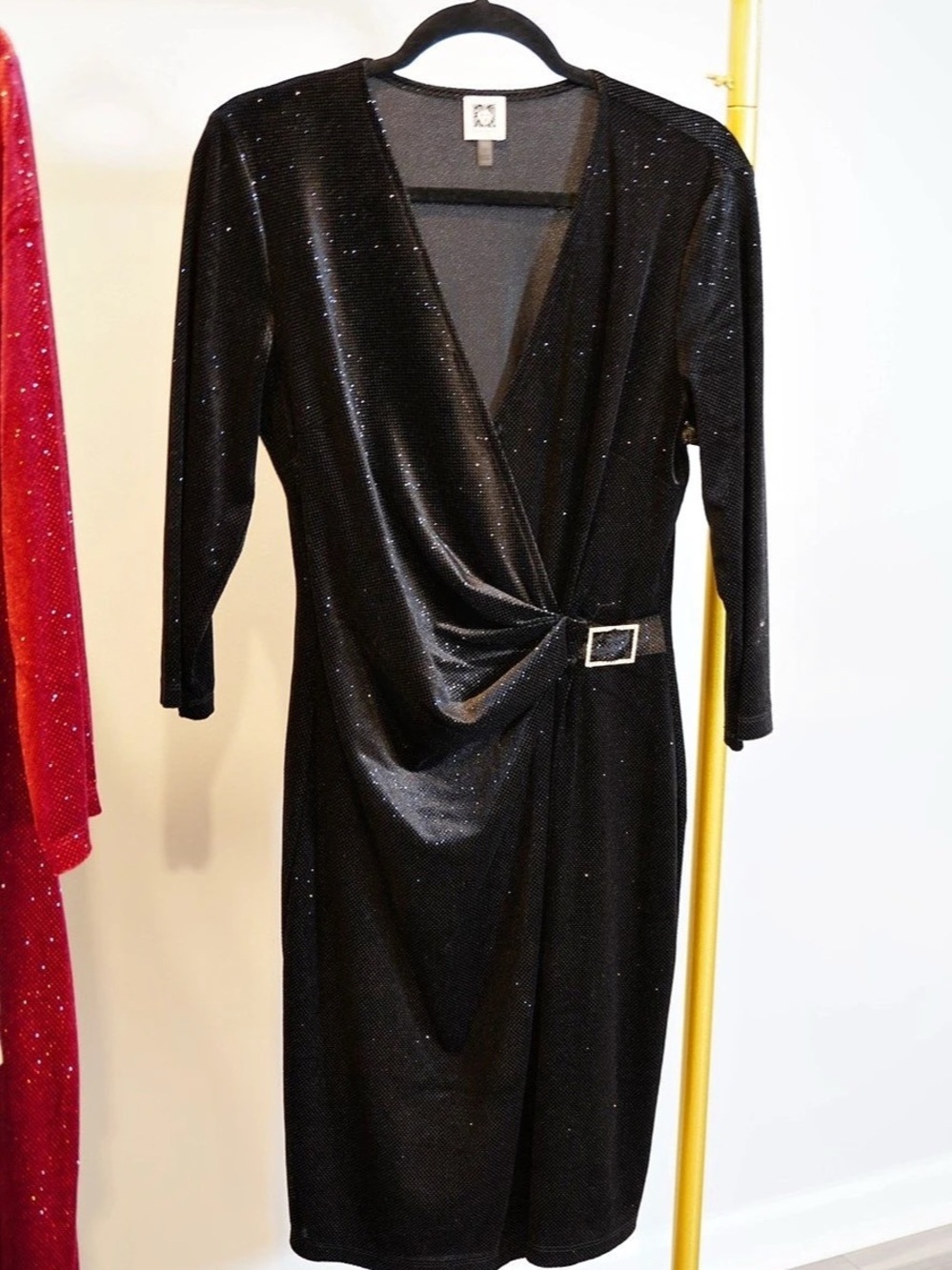 Beautiful Event Dress- Anne Klein Black Shimmer Midi Wrap Dress Size 12